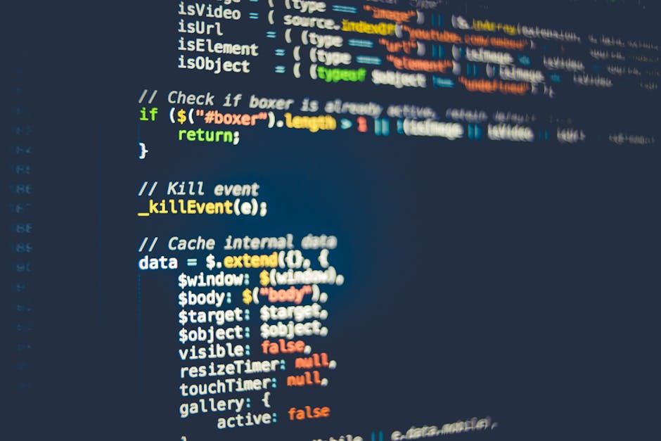 A computer screen displaying lines of code with syntax highlighting, primarily in red, green, blue, and purple on a dark background. The code snippets include various tags, characters, and parameters